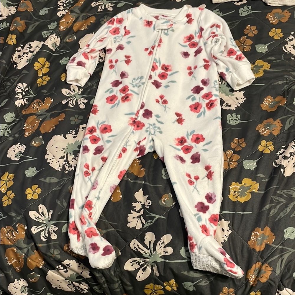 Carter's Floral Footed One Piece - Pink and Red